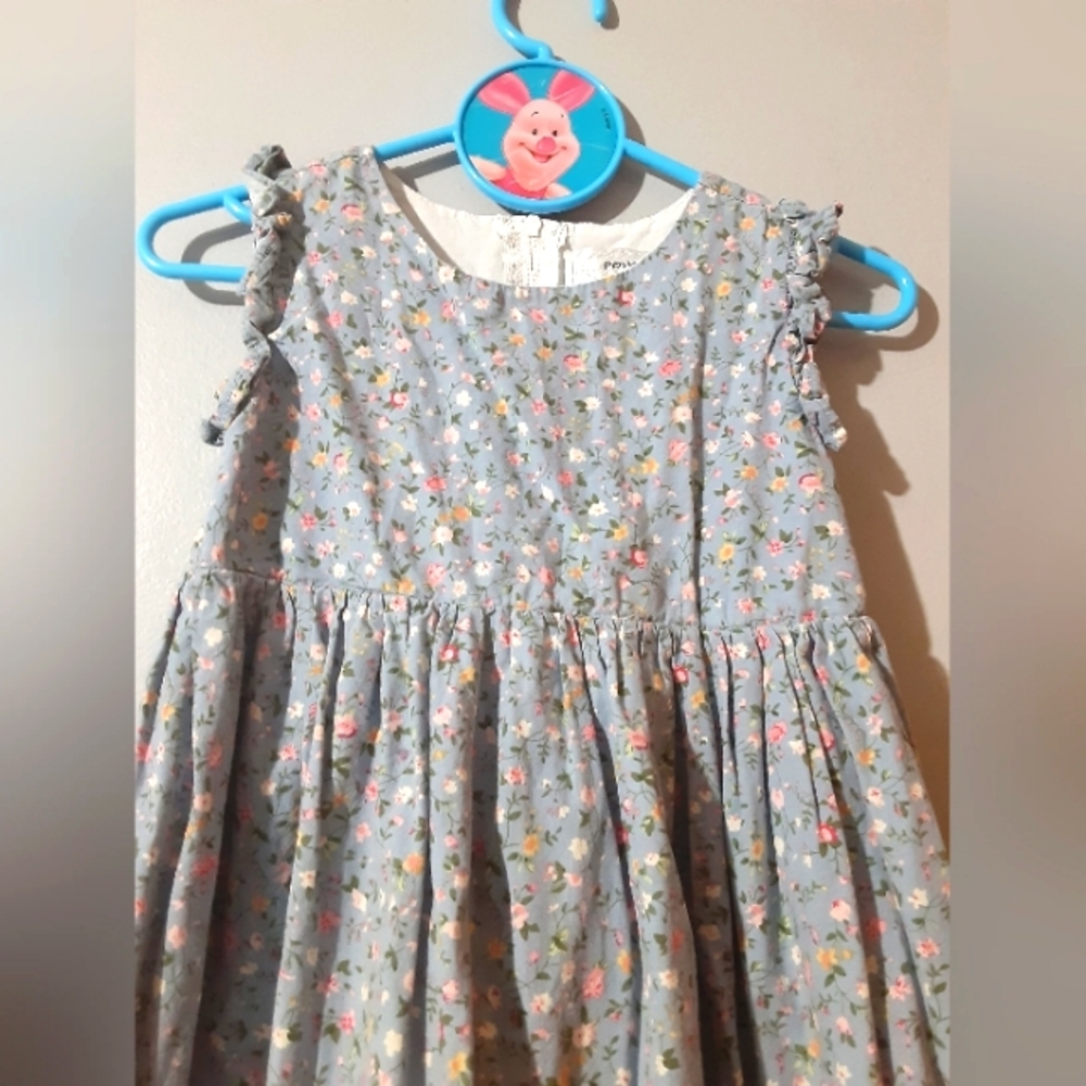 Popatu Blue Dress with Colorful Floral Pattern Rulled Bottom Size 4 Prarie Boho - Picture 2 of 5